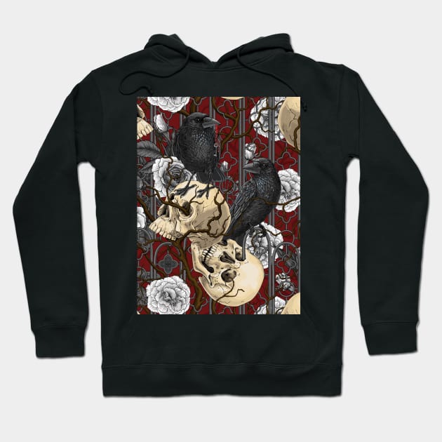 Raven's secret. Dark and moody gothic illustration with human skulls and roses Hoodie by katerinamk